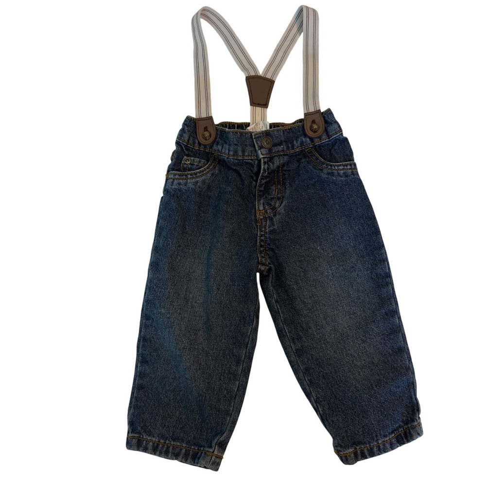 Carter's Jeans Baby Boys 6-9M Blue Excellent Suspender Denim Pants
